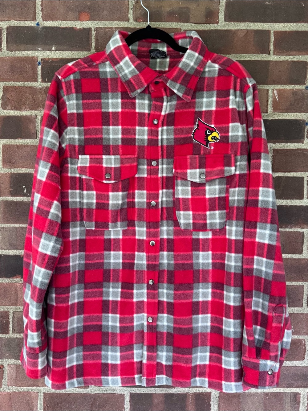 Louisville Cardinals Colosseum Mens Large Plaid Fleece Snap Front Shacket